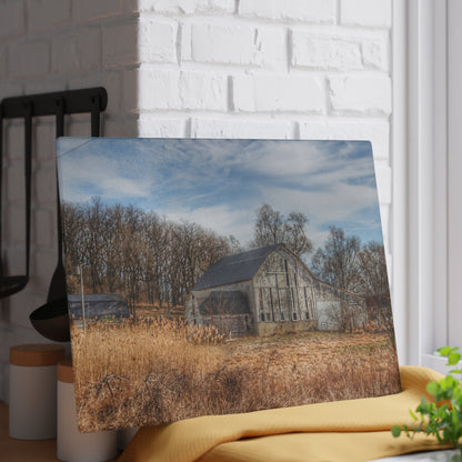 U R There Photography Newark Road White I Rustic Farmhouse Tempered-Glass Cutting Board