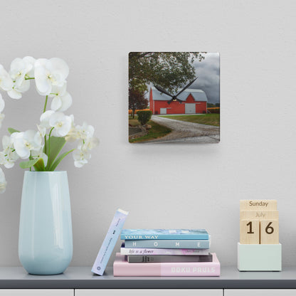 U R There Photography Richville Road Red Rustic Farmhouse Acrylic Analog Wall Clock