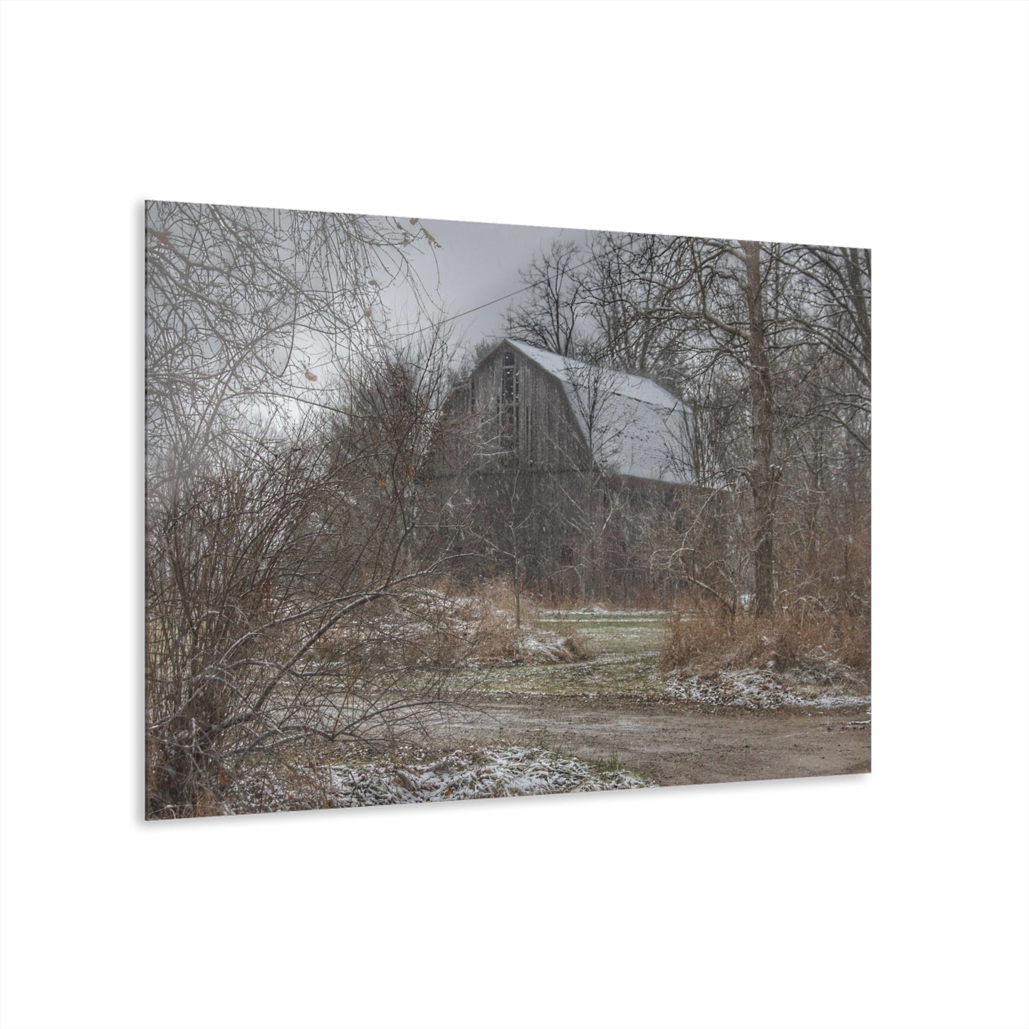 U R There Photography Bishop Road Winter Grey Rustic Farmhouse Acrylic Wall Print 14 "x 11"