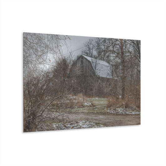 U R There Photography Bishop Road Winter Grey Rustic Farmhouse Acrylic Wall Print 14 "x 11"