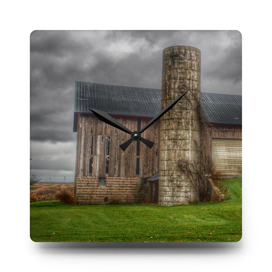 Gilford Grey I Rustic Farmhouse Acrylic Analog Wall Clock 10.75'' × 10.75'' (Square)