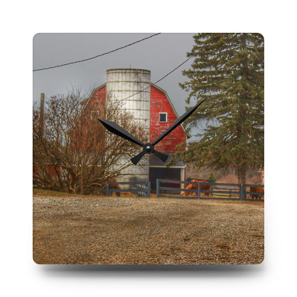 Barn Boutique Rustic Acrylic Analog Wall Clock| Blood Road Red and Horses