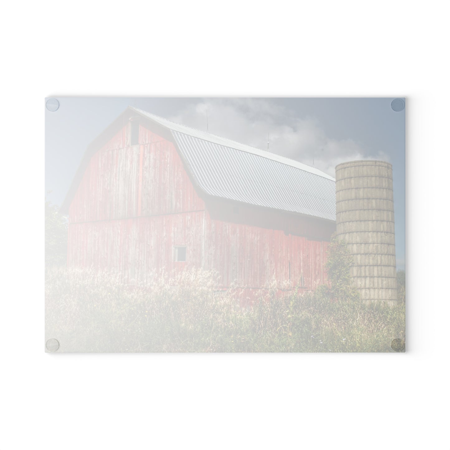 Barn Boutique Rustic Tempered-Glass Cutting Board| Columbiaville Red in Summer I