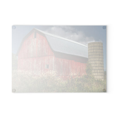 Barn Boutique Rustic Tempered-Glass Cutting Board| Columbiaville Red in Summer I