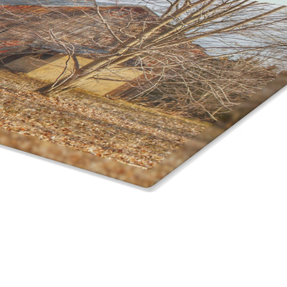 U R There Photography Millington Road Collapsing Red Rustic Farmhouse Tempered-Glass Cutting Board