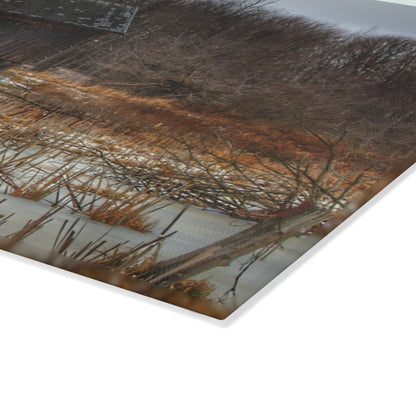 U R There Photography Norway Lake Road Hidden Grey I Rustic Farmhouse Tempered-Glass Cutting Board