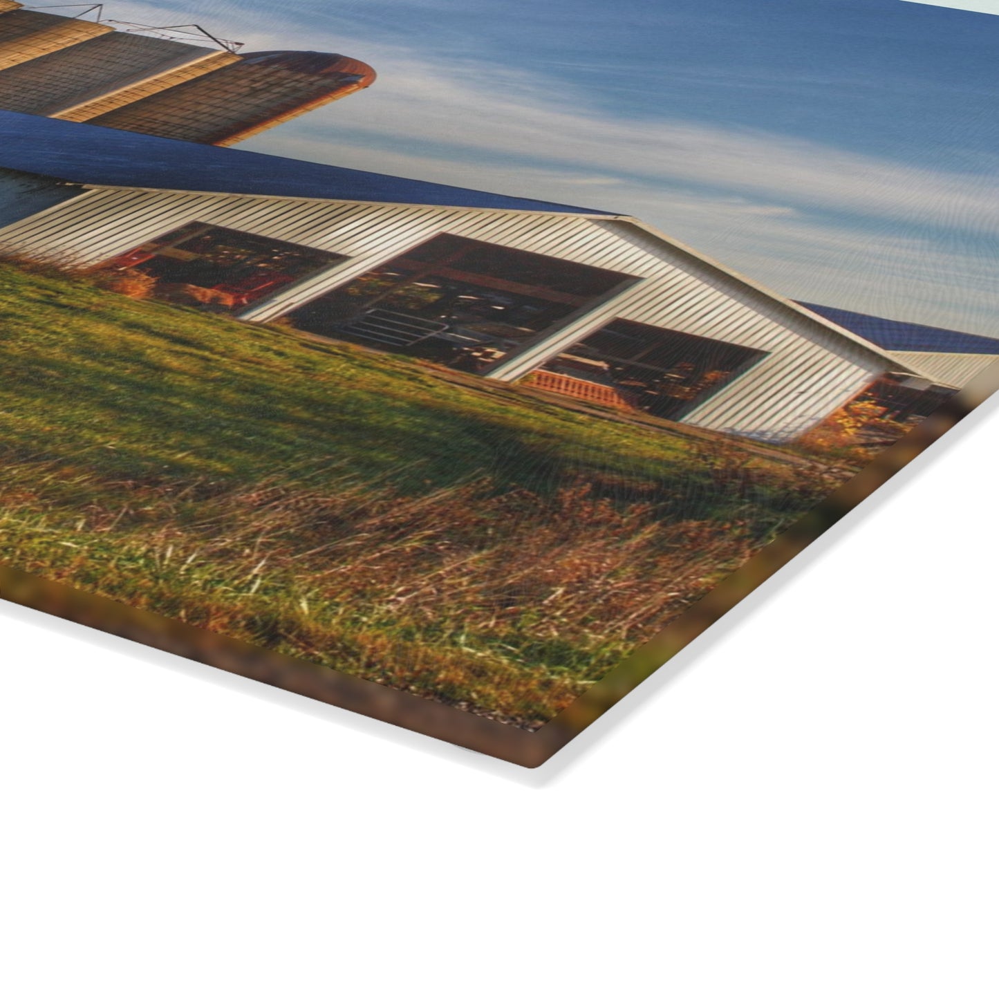 U R There Photography Peck White and Silos Rustic Farmhouse Tempered-Glass Cutting Board