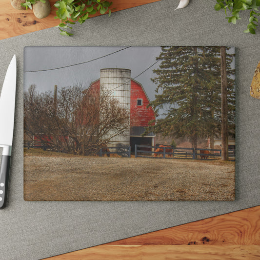 U R There Photography Blood Road Red and Horses Rustic Farmhouse Tempered-Glass Cutting Board