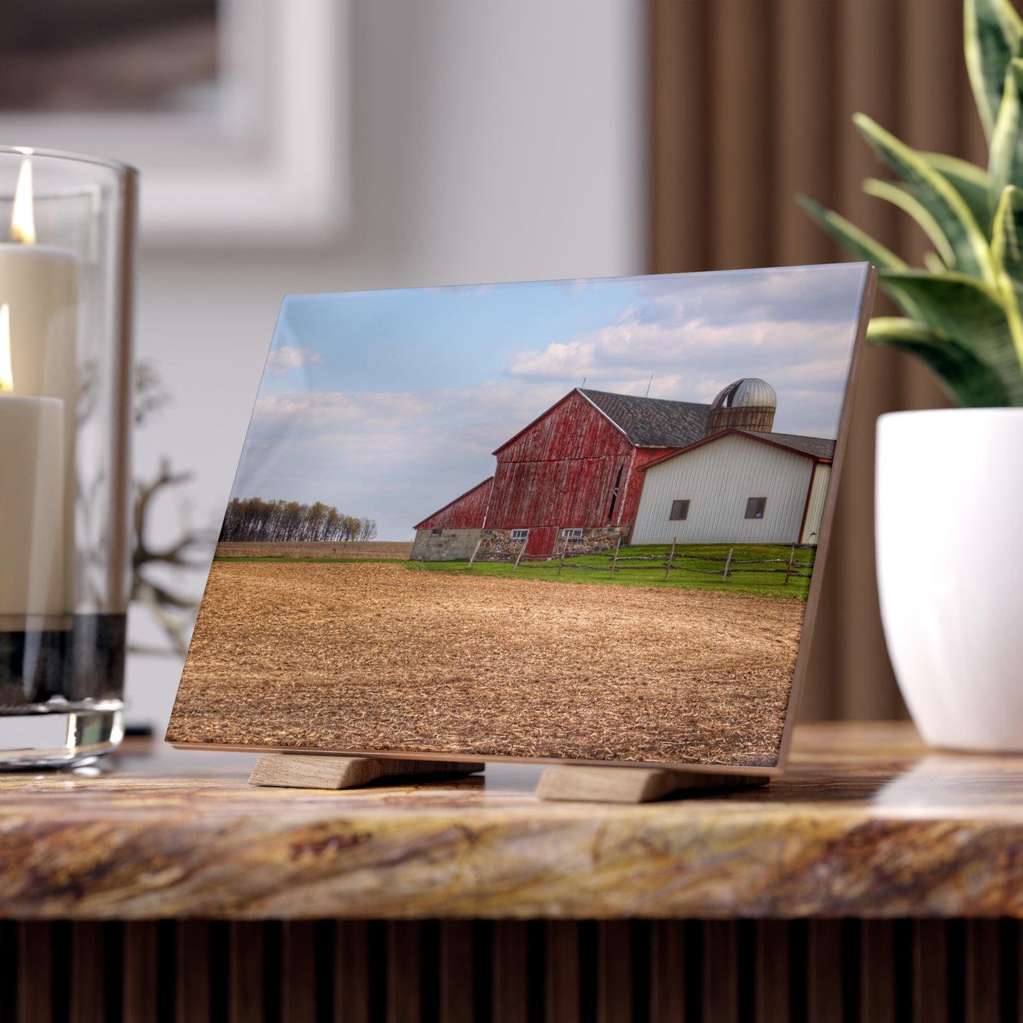 U R There Photography Cedar Creek Road Saltbox Red Rustic Farmhouse Decorative Ceramic Tile
