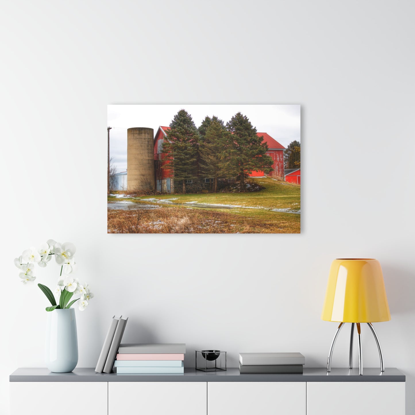 U R There Photography Laur Road Red Among the Pines III Rustic Farmhouse Acrylic Wall Print