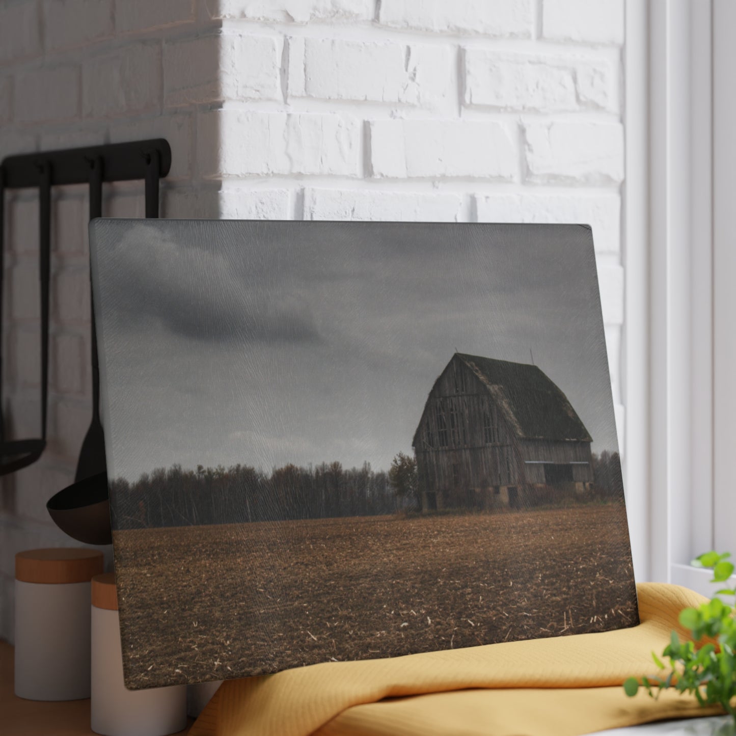 U R There Photography Stone Road Old Grey I Rustic Farmhouse Tempered-Glass Cutting Board