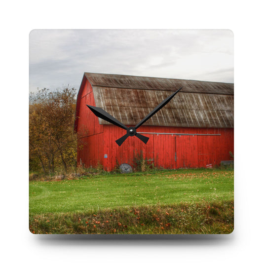 Oak Road Barber Barn I Rustic Farmhouse Acrylic Analog Wall Clock 10.75'' × 10.75'' (Square)