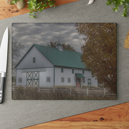 U R There Photography Millville White Rustic Farmhouse Tempered-Glass Cutting Board