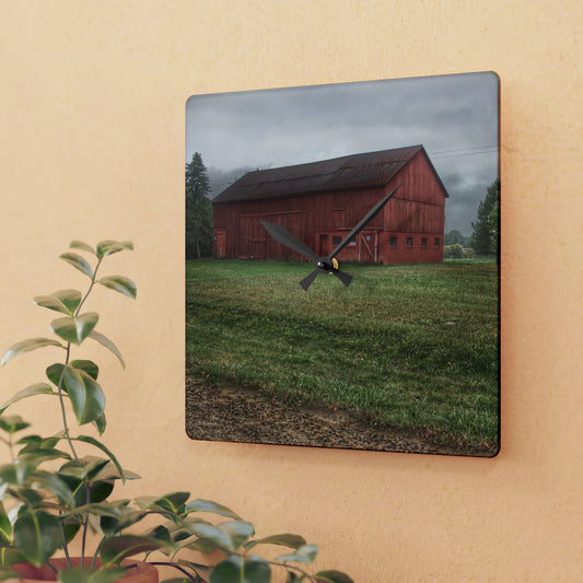 U R There Photography Birch Road Red Rustic Farmhouse Acrylic Analog Wall Clock
