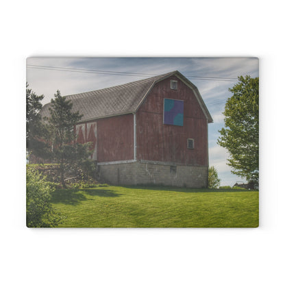 U R There Photography Mertz Road Quilted Red Rustic Farmhouse Tempered-Glass Cutting Board