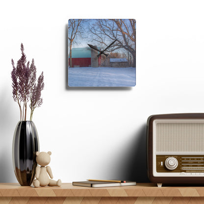 U R There Photography Webster Road Red I Rustic Farmhouse Acrylic Analog Wall Clock
