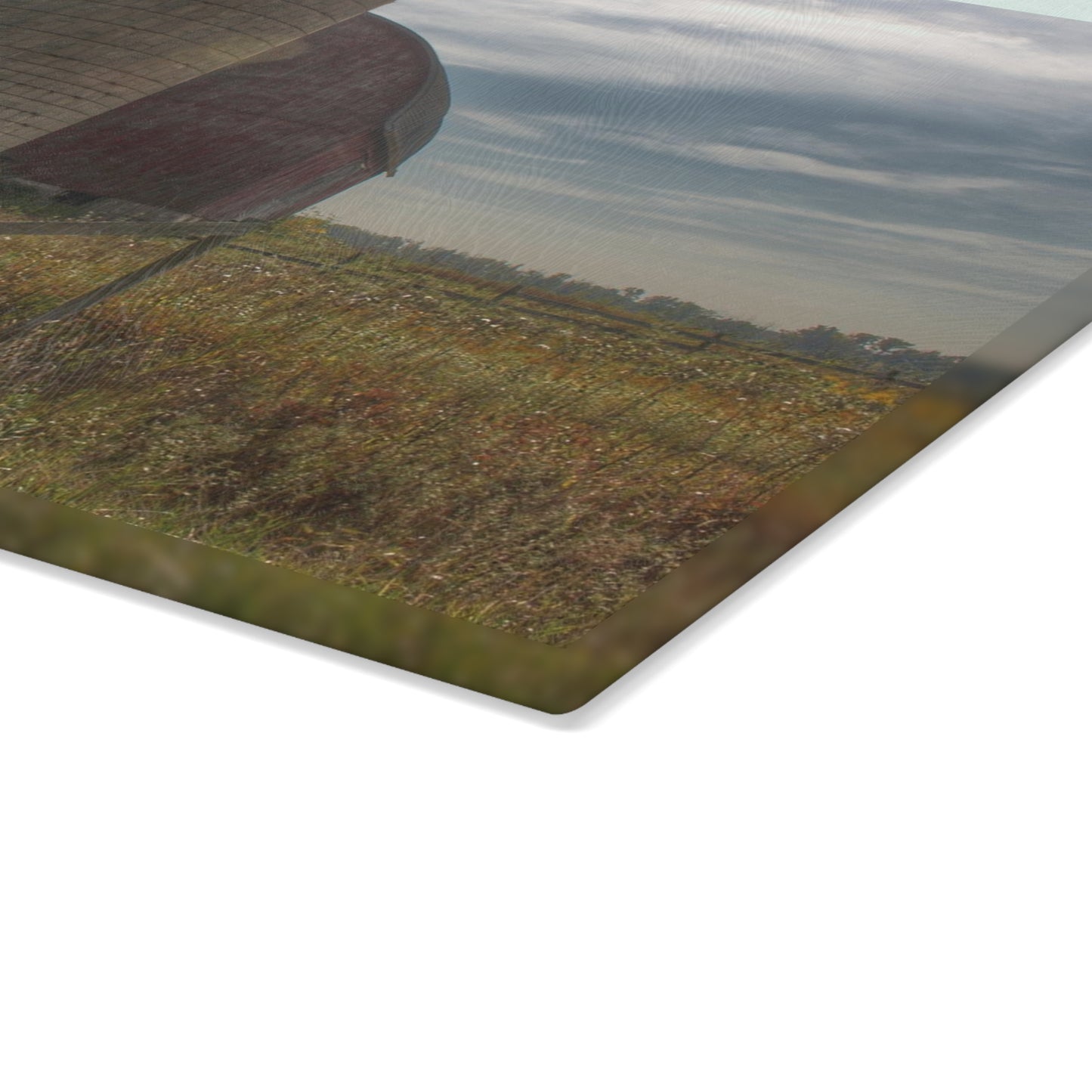 U R There Photography Mushroom Road Red II Rustic Farmhouse Tempered-Glass Cutting Board 8"x 11"