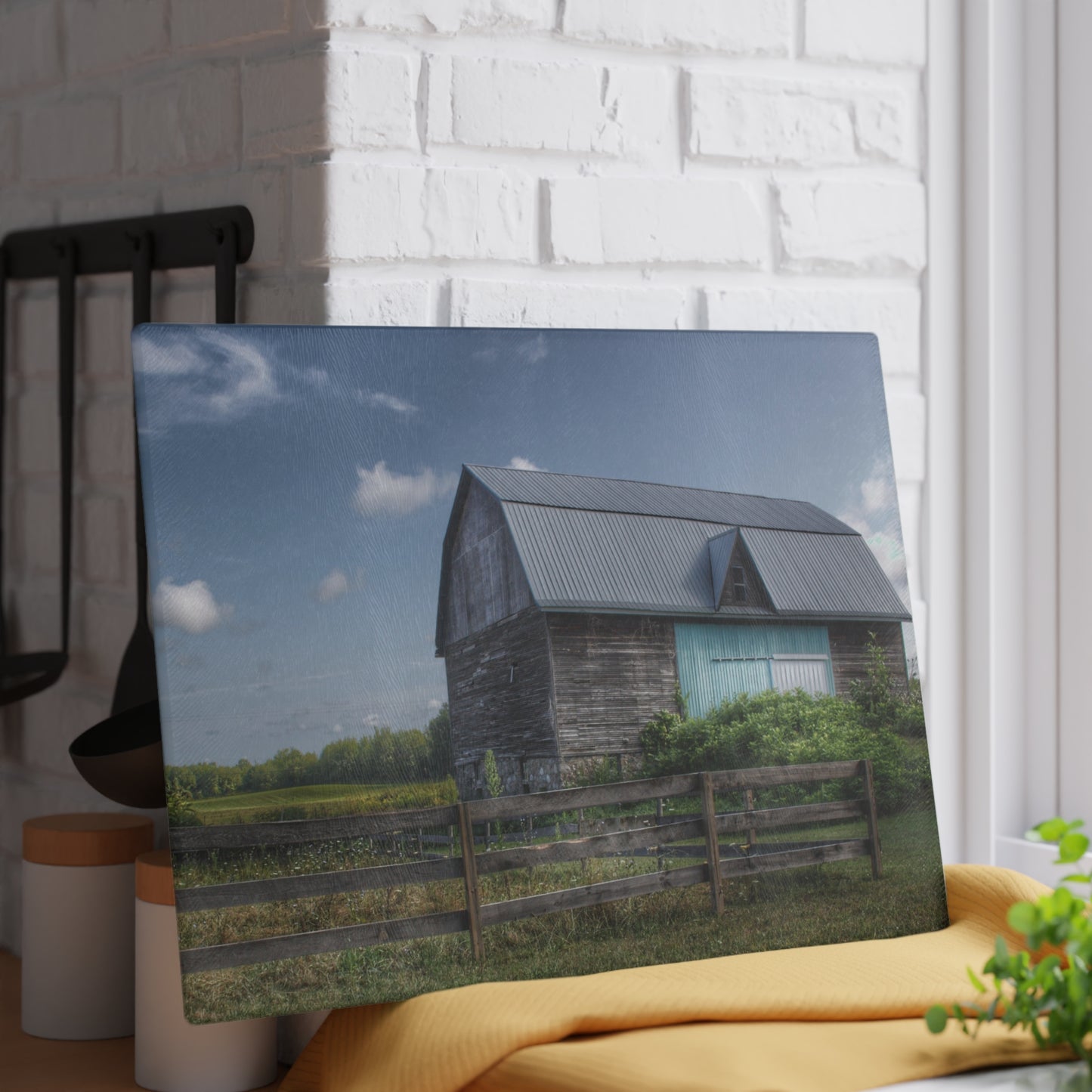 U R There Photography Harris Road Grey Rustic Farmhouse Tempered-Glass Cutting Board