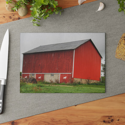 U R There Photography Brown Road Horse Barn II Rustic Farmhouse Tempered-Glass Cutting Board