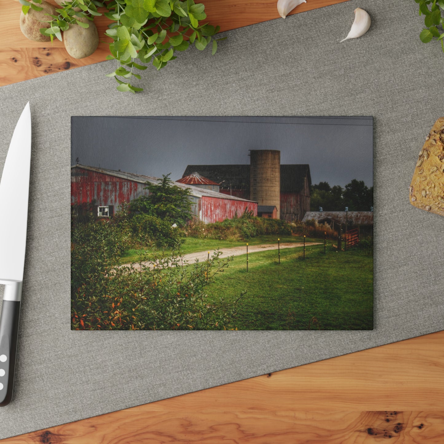 U R There Photography Path of Barns Rustic Farmhouse Tempered-Glass Cutting Board
