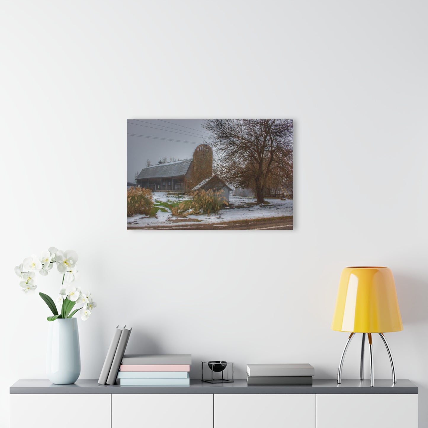 U R There Photography Ludwig Road Greys in the Fog Rustic Farmhouse Acrylic Wall Print