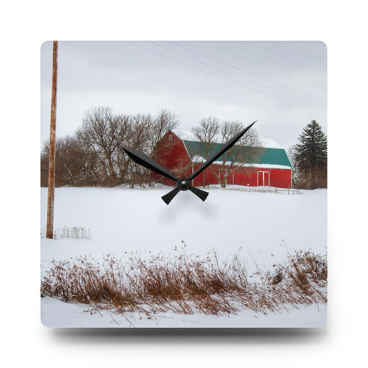 Five Lakes Hidden Red Rustic Farmhouse Acrylic Analog Wall Clock 10.75'' × 10.75'' (Square)