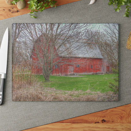 U R There Photography Dodge Road Rusted Red Rustic Farmhouse Tempered-Glass Cutting Board