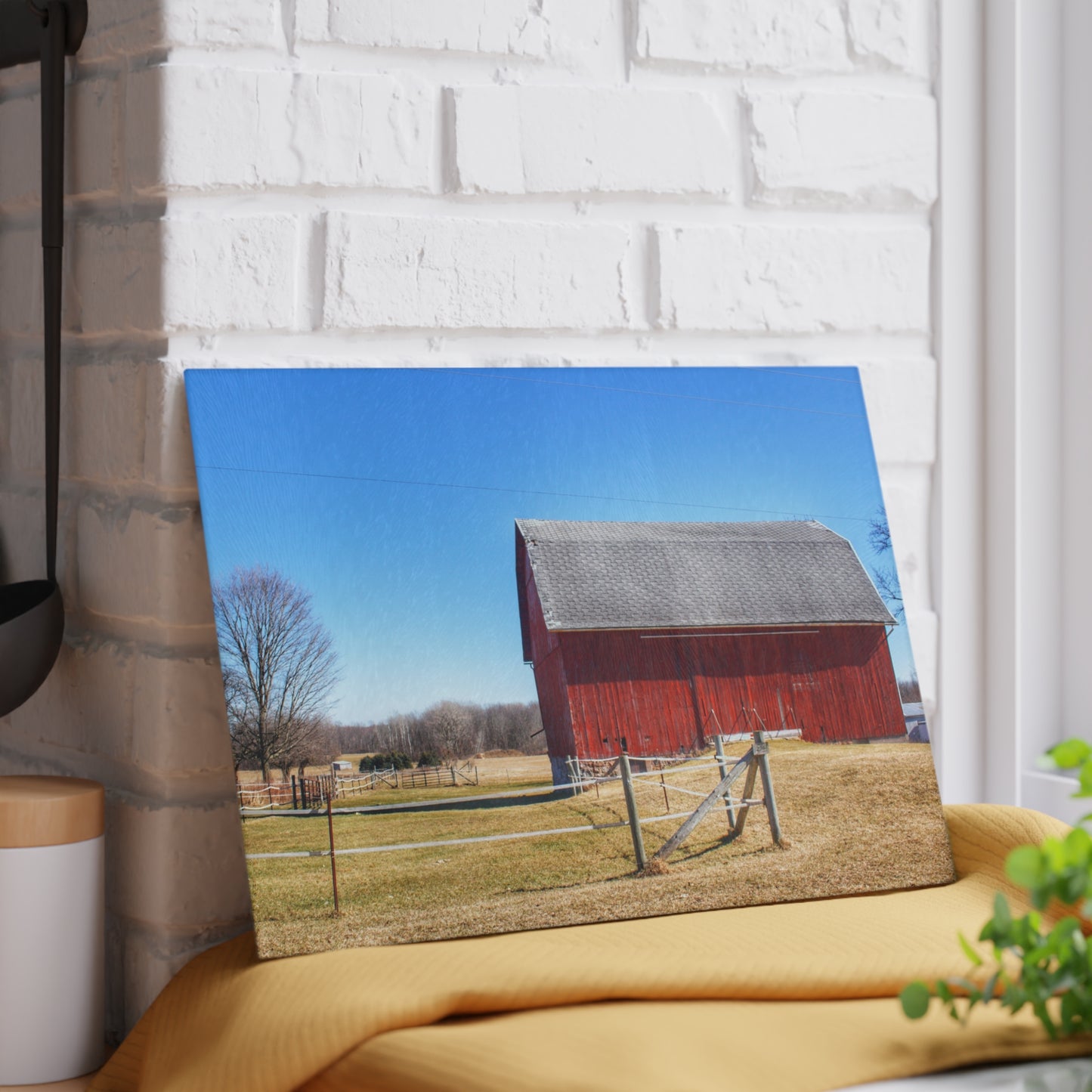 U R There Photography Phillips Road Red Rustic Farmhouse Tempered-Glass Cutting Board