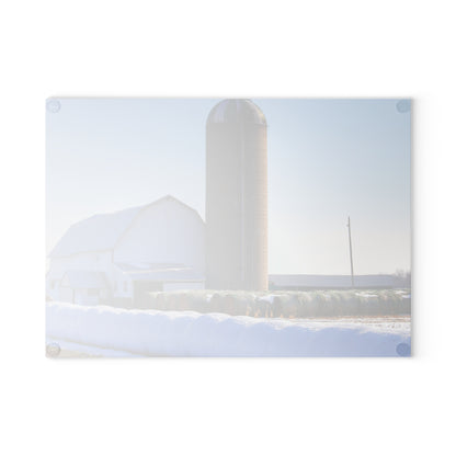 U R There Photography Bowers Road White in Winter Rustic Farmhouse Tempered-Glass Cutting Board