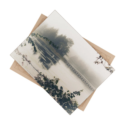 U R There Photography Bridge in Fog Rustic Farmhouse Decorative Ceramic Tile