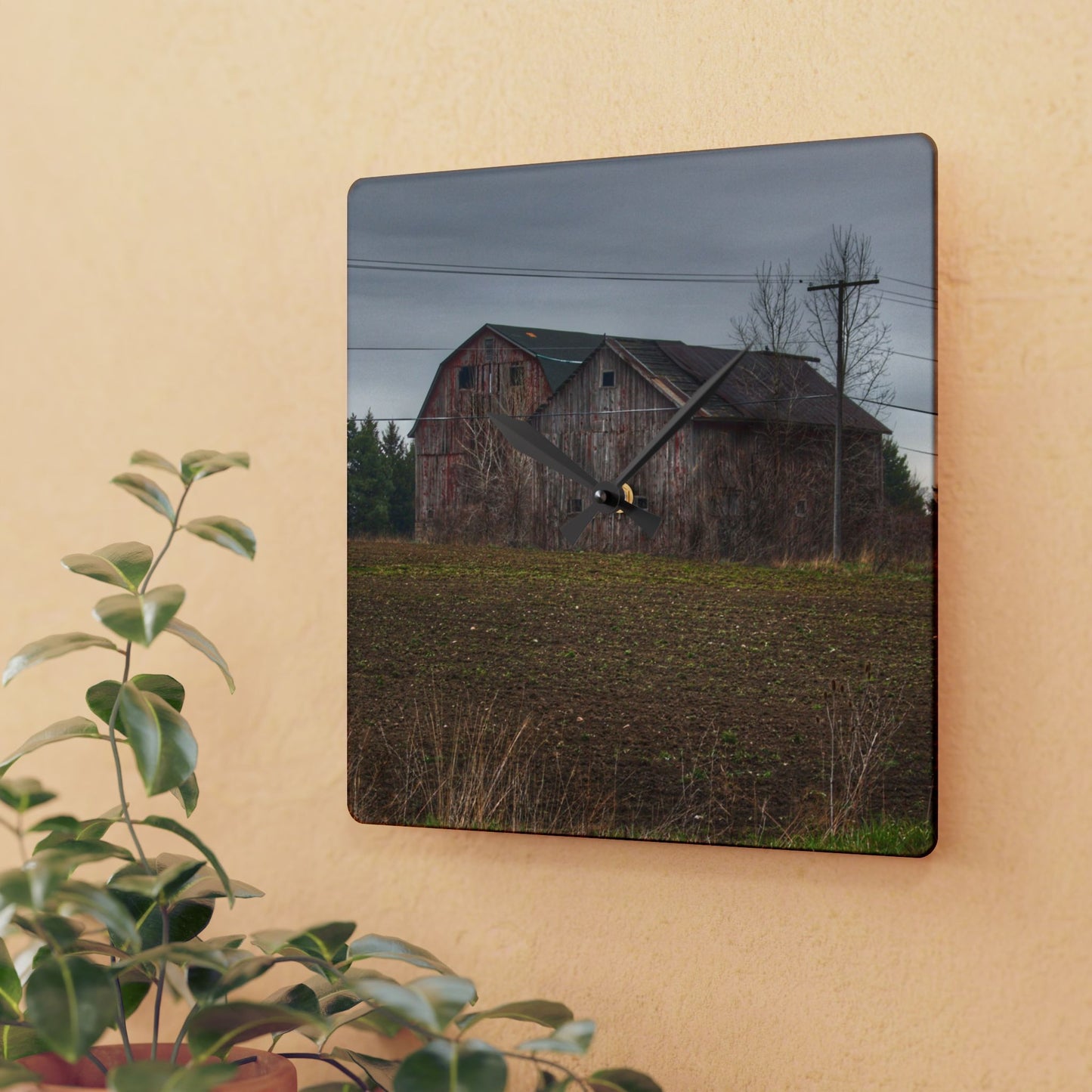 U R There Photography Bowers Road Grey Duo I Rustic Farmhouse Acrylic Analog Wall Clock