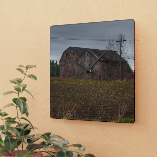 U R There Photography Bowers Road Grey Duo I Rustic Farmhouse Acrylic Analog Wall Clock