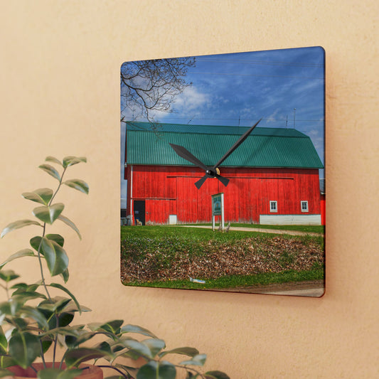 U R There Photography Coldwater Road Red II Rustic Farmhouse Acrylic Analog Wall Clock