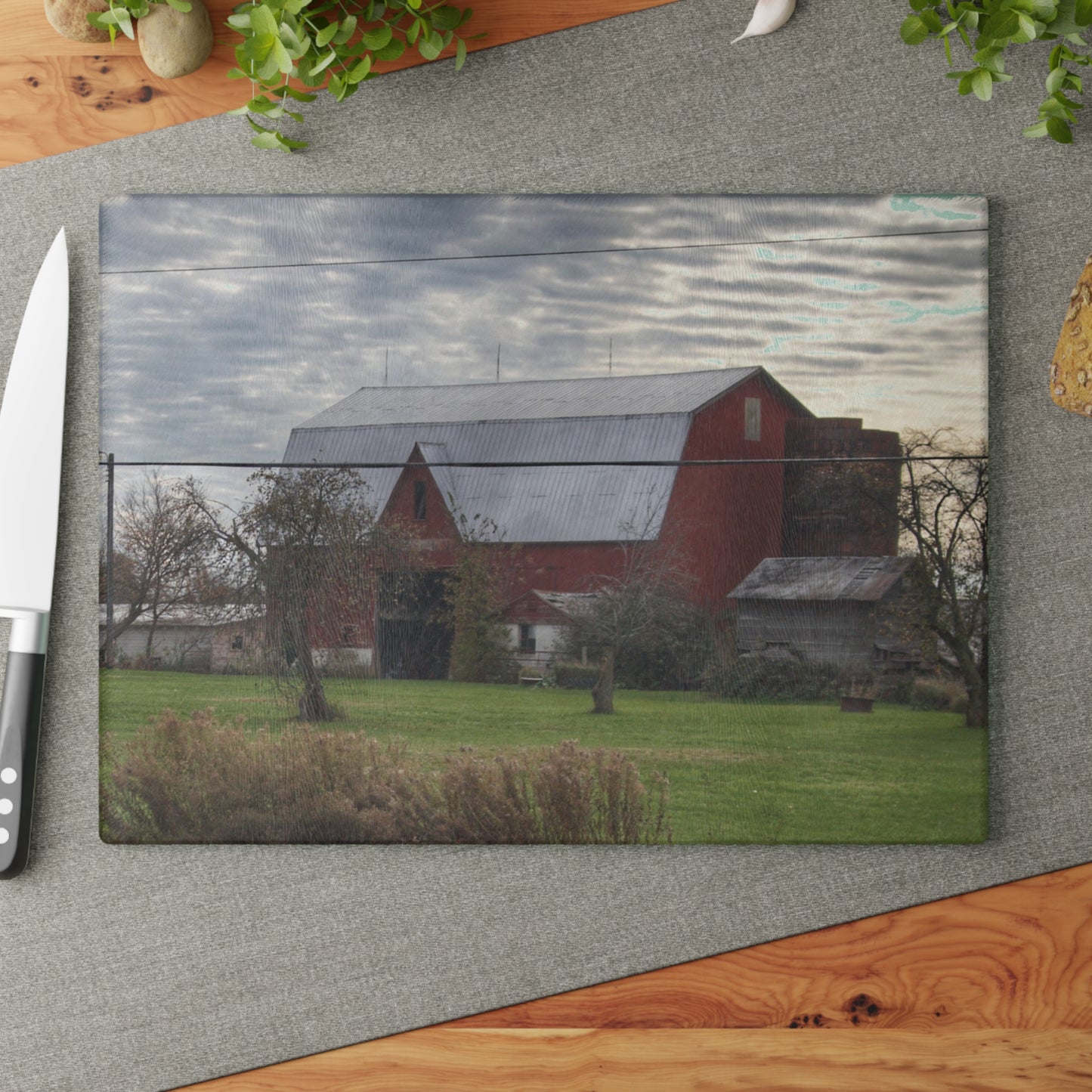 U R There Photography Dodge Road Red II Rustic Farmhouse Tempered-Glass Cutting Board