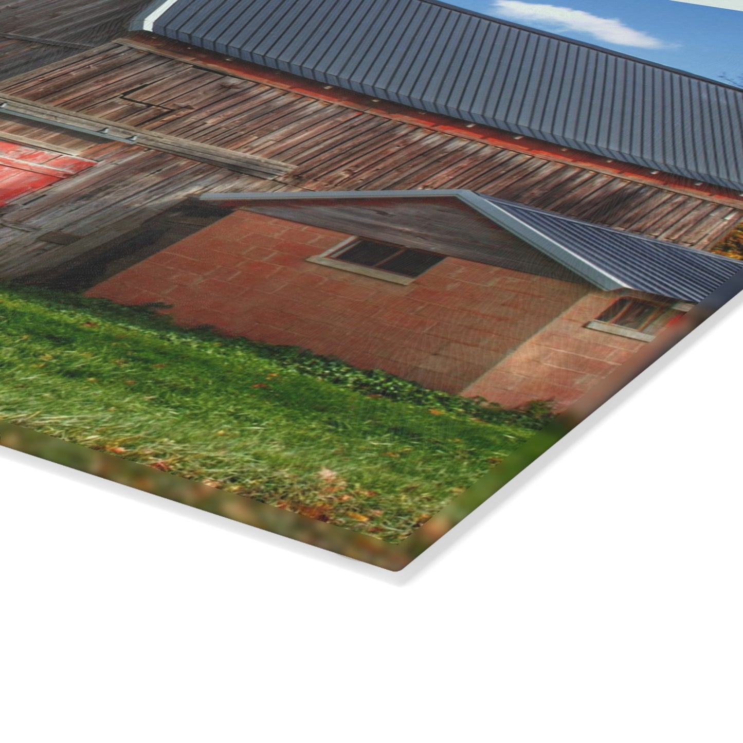 U R There Photography East Leonard Road Red Rustic Farmhouse Tempered-Glass Cutting Board