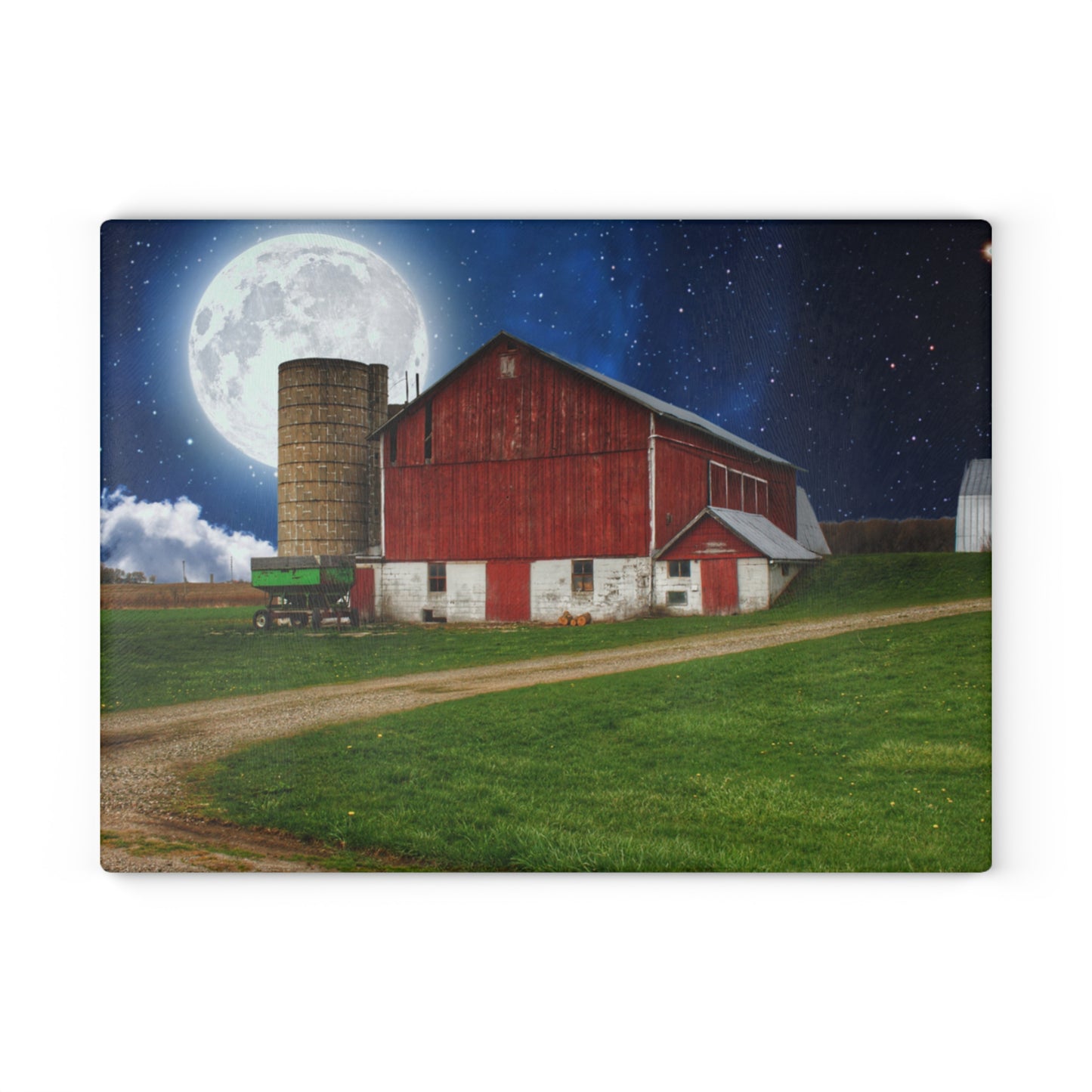 U R There Photography Fostoria Red in the Moonlight Rustic Farmhouse Tempered-Glass Cutting Board