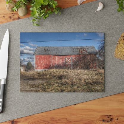 U R There Photography Lapeer Road Crooked Red Rustic Farmhouse Tempered-Glass Cutting Board