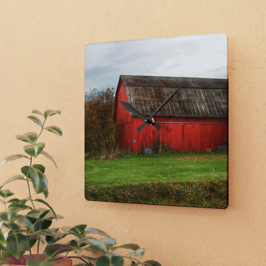 U R There Photography Oak Road Barber Barn I Rustic Farmhouse Acrylic Analog Wall Clock
