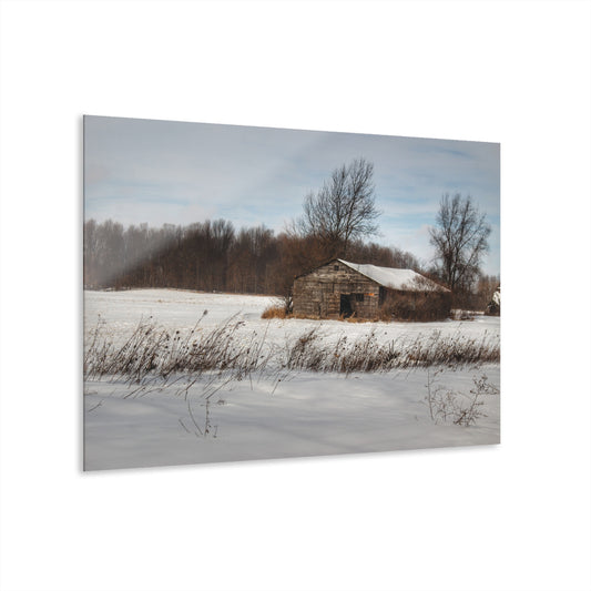 U R There Photography Frozen Grey Shack of Kingston Rustic Farmhouse Acrylic Wall Print