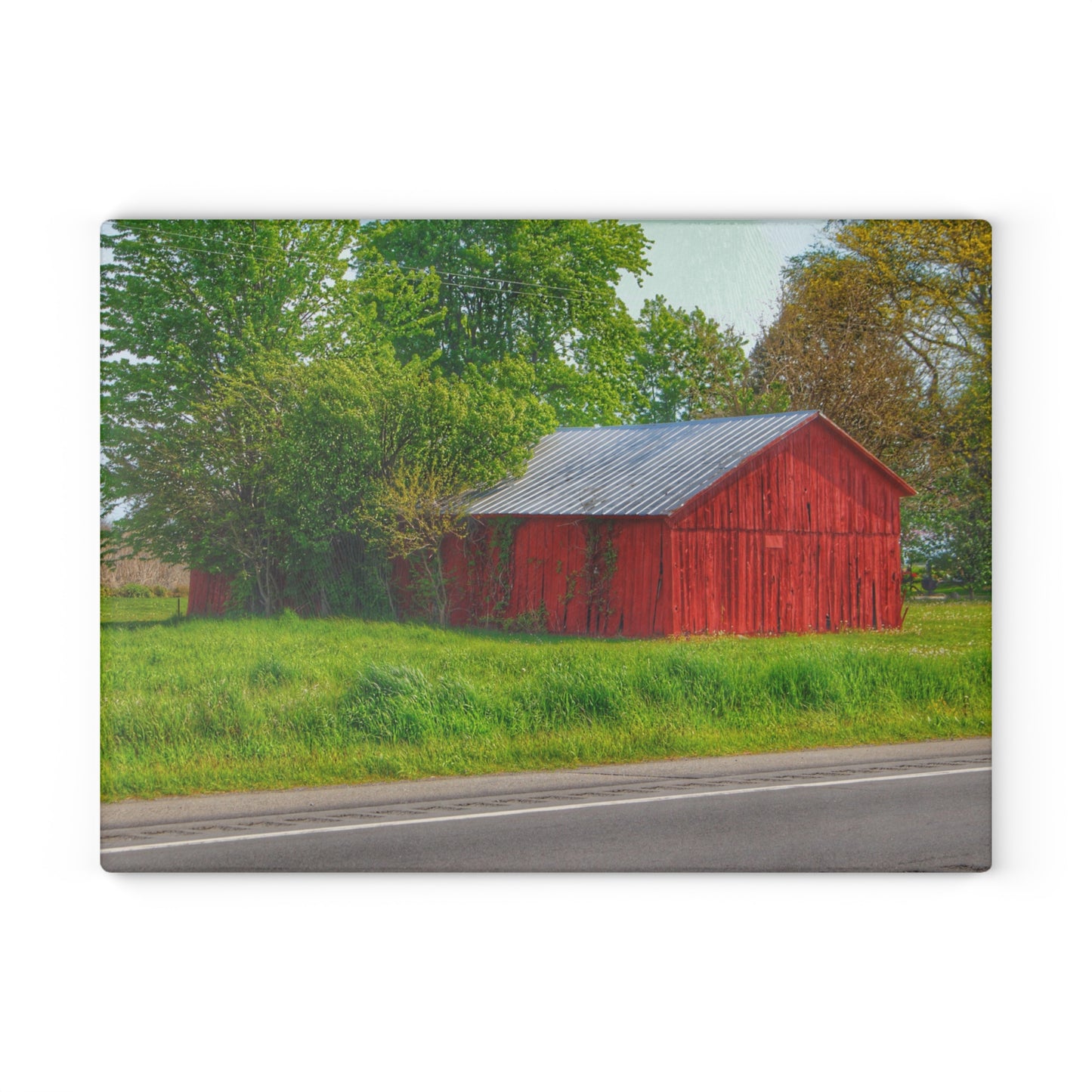 U R There Photography M-25 Little Red Rustic Farmhouse Tempered-Glass Cutting Board