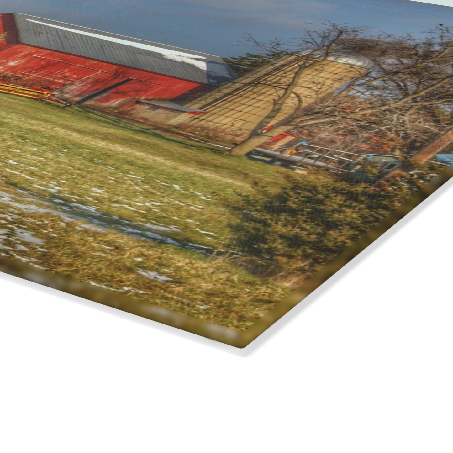 U R There Photography Columbiaville Road Red I Rustic Farmhouse Tempered-Glass Cutting Board