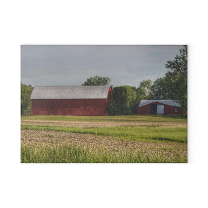 U R There Photography Catlin Road Reds Rustic Farmhouse Tempered-Glass Cutting Board