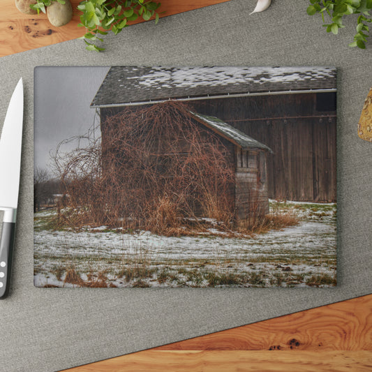 U R There Photography Wilder Road Little Winter Grey Rustic Farmhouse Tempered-Glass Cutting Board