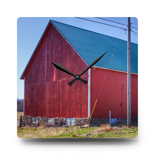Imlay City Road Red II Rustic Farmhouse Acrylic Analog Wall Clock 10.75'' × 10.75'' (Square)
