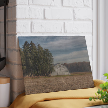 U R There Photography Grey Quonset Among the Pines Rustic Farmhouse Tempered-Glass Cutting Board