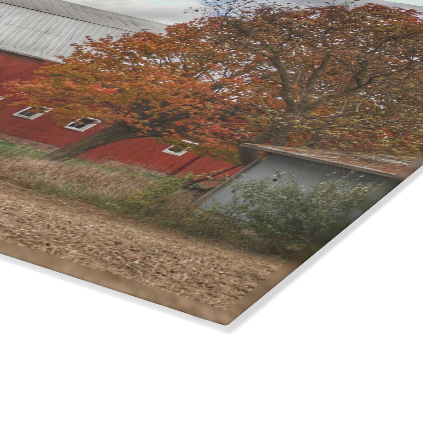 U R There Photography Brigham Road Red Rustic Farmhouse Tempered-Glass Cutting Board 8"x 11"