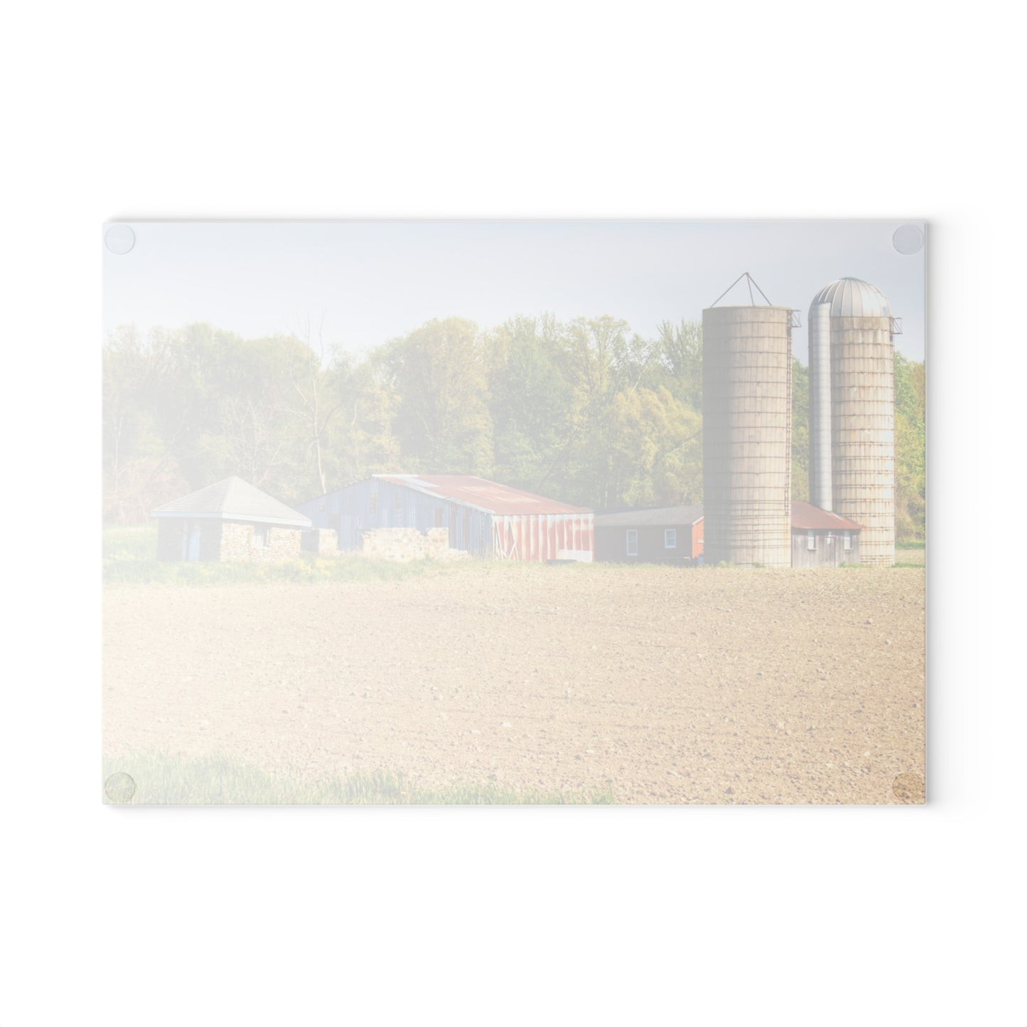 U R There Photography Deckerville Rusted Red Shack Rustic Farmhouse Tempered-Glass Cutting Board