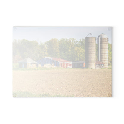 U R There Photography Deckerville Rusted Red Shack Rustic Farmhouse Tempered-Glass Cutting Board