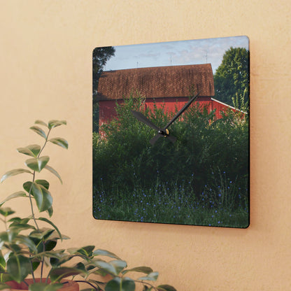 U R There Photography Genesee Road Red I Rustic Farmhouse Acrylic Analog Wall Clock