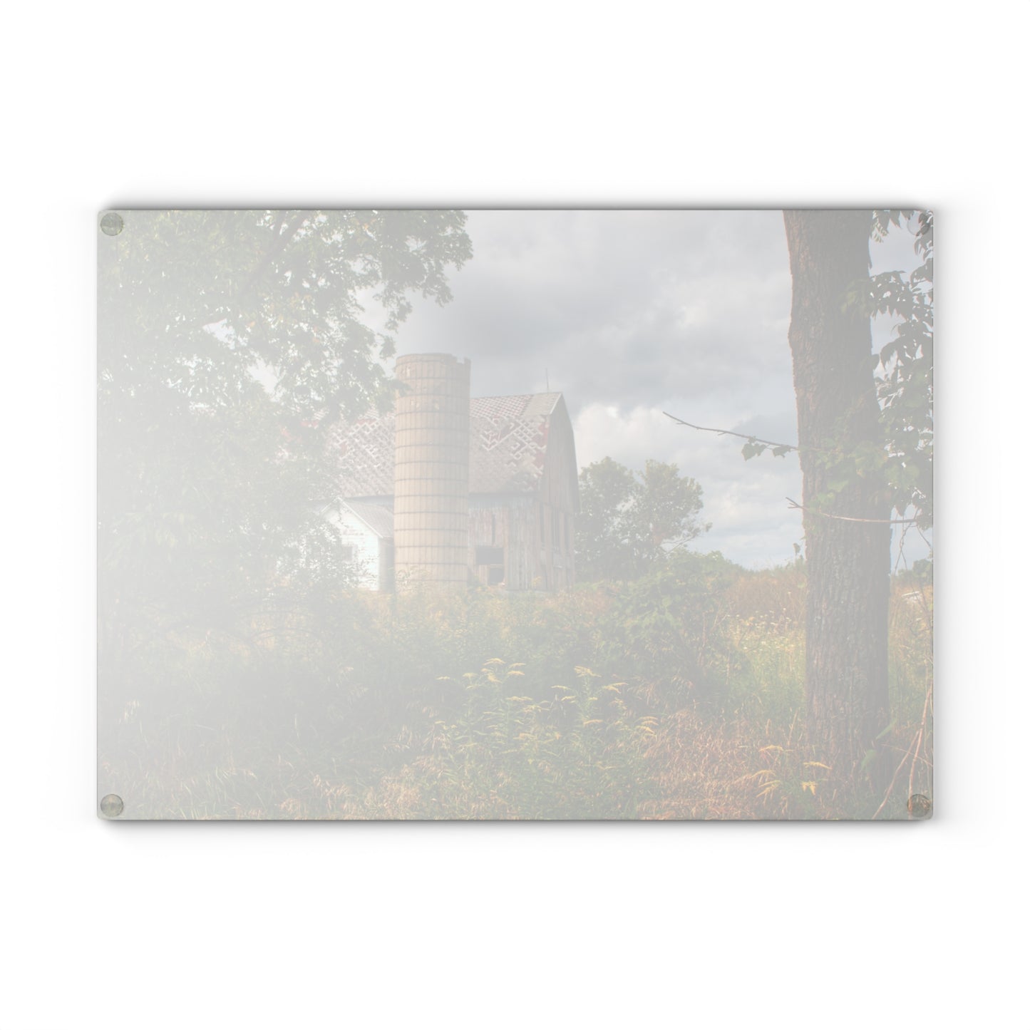 U R There Photography Hill Road Roadside Grey III Rustic Farmhouse Tempered-Glass Cutting Board
